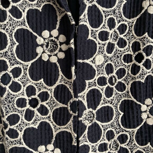 Lafayette 148 Navy Ivory White Floral Embroidered Eyelet Blazer Jacket Size 14 - Picture 3 of 10